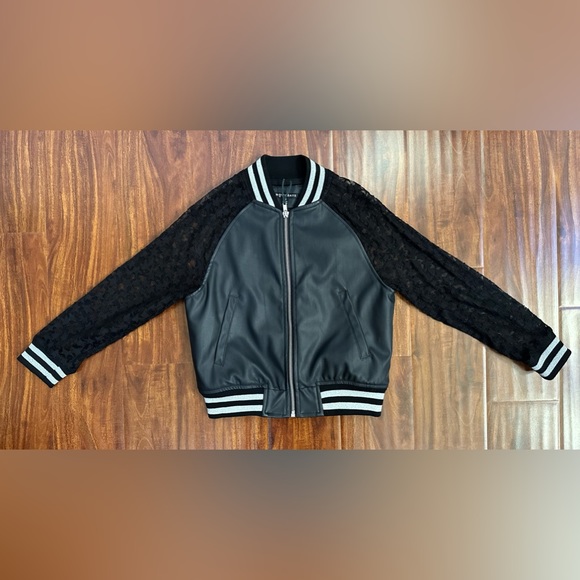 Nowadays | Lace & faux leather bomber jacket | size S | black & silver - Picture 6 of 7